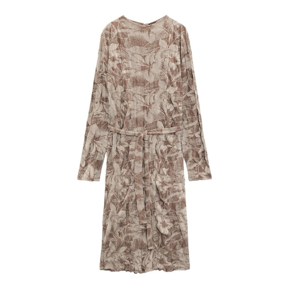 🌿 ZARA Wrinkled Jacquard Floral Dress | Size S | NWOT - Picture 4 of 5